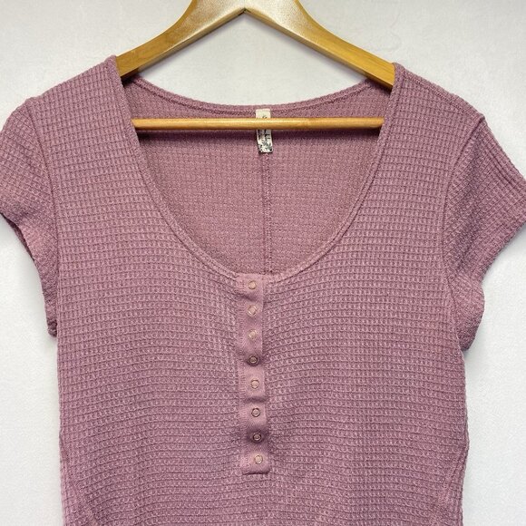 Free People Intimately Waffle Knit Scoop Neck Cap Sleeve Top Women Large Mauve - Picture 3 of 10